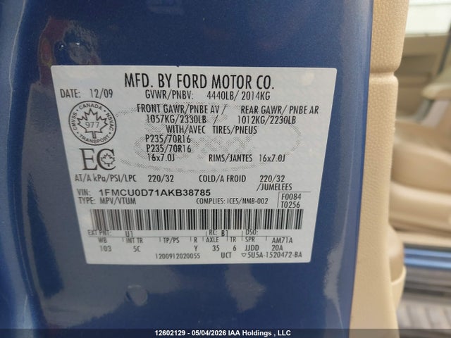 Aukcja sprzedaży 2010 Ford Escape, vin: 1FMCU0D71AKB38785, numer aukcji: 12602129