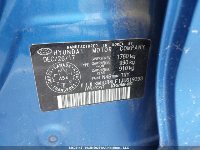 KMHD84LF1JU619293 Hyundai Elantra Sel/value/limited