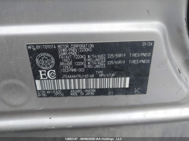 12602147 :رقم المزاد ، JTEAAAAH7RJ165168 vin ، 2024 Toyota Venza Le/xle/limited/night Shade مزاد بيع