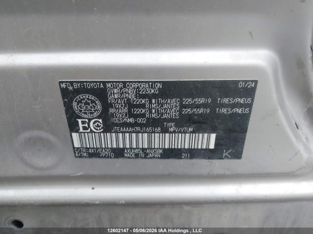 12602147 :رقم المزاد ، JTEAAAAH7RJ165168 vin ، 2024 Toyota Venza Le/xle/limited/night Shade مزاد بيع