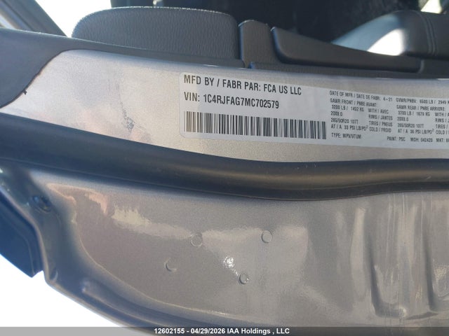 2021 Jeep Grand Cherokee Laredo მანქანა იყიდება აუქციონზე, vin: 1C4RJFAG7MC702579, აუქციონის ნომერი: 12602155