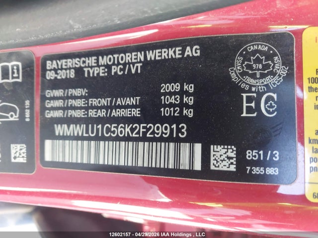 12602157 :رقم المزاد ، WMWLU1C56K2F29913 vin ، 2019 Mini Clubman Cooper مزاد بيع