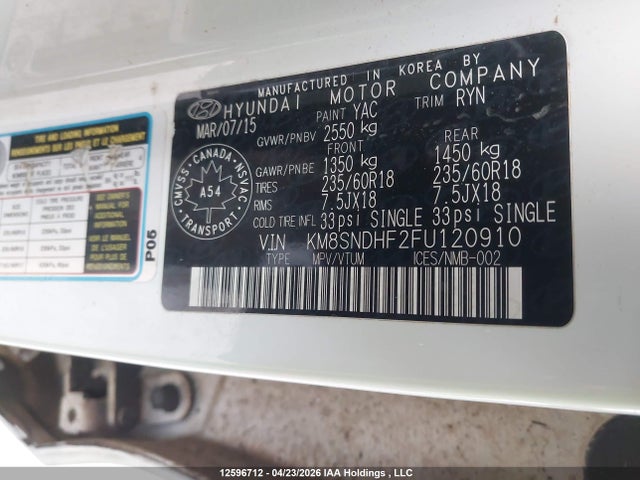 Продаж на аукціоні авто 2015 Hyundai Santa Fe Xl Luxury, vin: KM8SNDHF2FU120910, номер лоту: 12596712