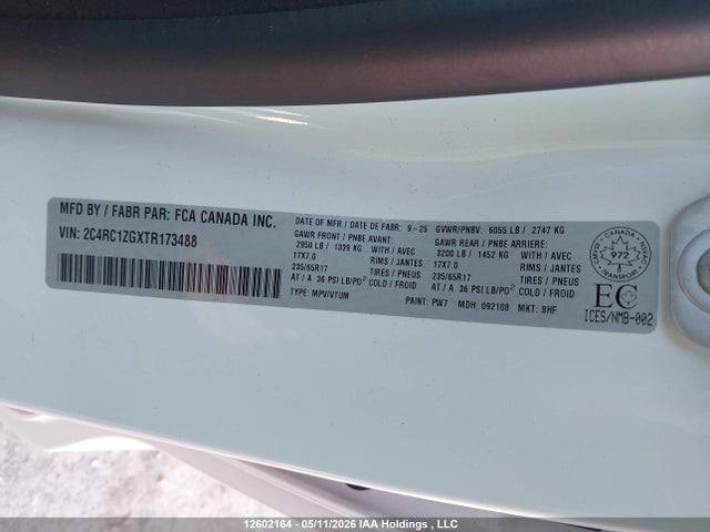 2026 Chrysler Pacifica მანქანა იყიდება აუქციონზე, vin: 2C4RC1ZGXTR173488, აუქციონის ნომერი: 12602164