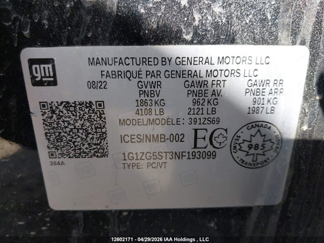 1G1ZG5ST3NF193099 Chevrolet MALIBU RS