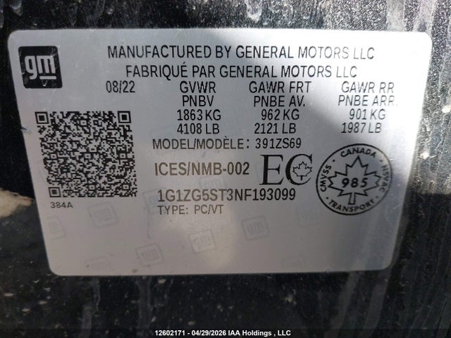 1G1ZG5ST3NF193099 Chevrolet MALIBU RS