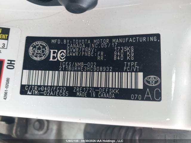 2T1BURHE3HC908932 Toyota Corolla L/le/xle/se/xse