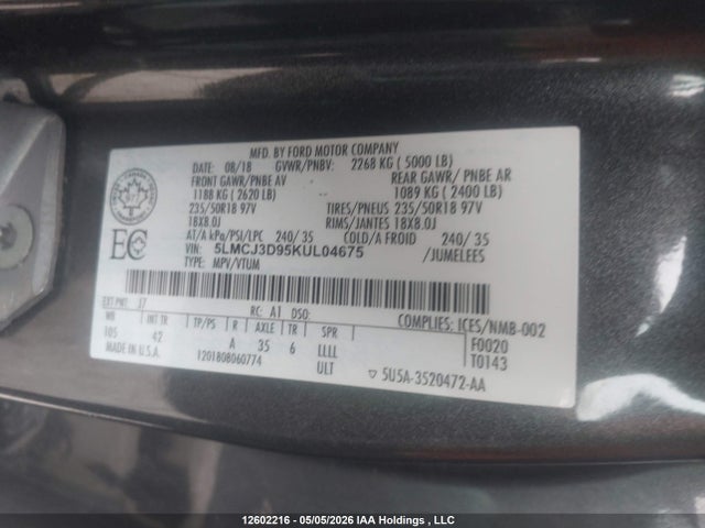Aukcja sprzedaży 2019 Lincoln Mkc Reserve, vin: 5LMCJ3D95KUL04675, numer aukcji: 12602216