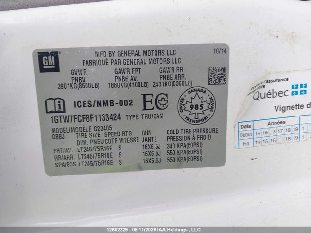 Продажа на аукционе авто 2015 Gmc Savana 2500 1wt, vin: 1GTW7FCF8F1133424, номер лота: 12602229
