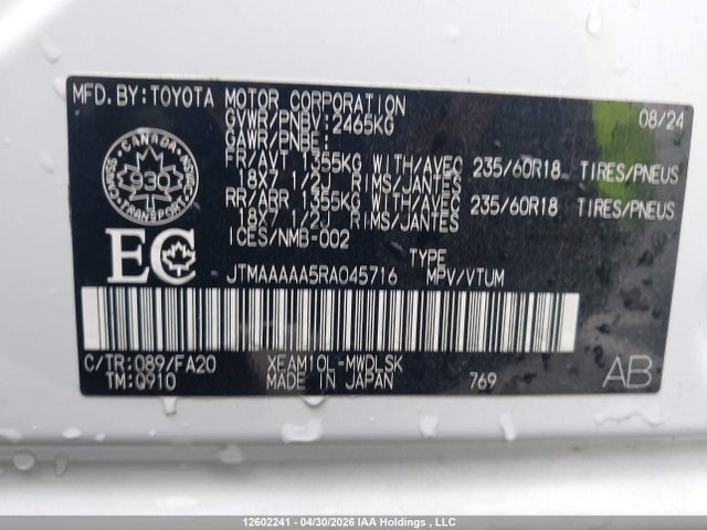 Aukcja sprzedaży 2024 Toyota Bz4x Xle/limited, vin: JTMAAAAA5RA045716, numer aukcji: 12602241