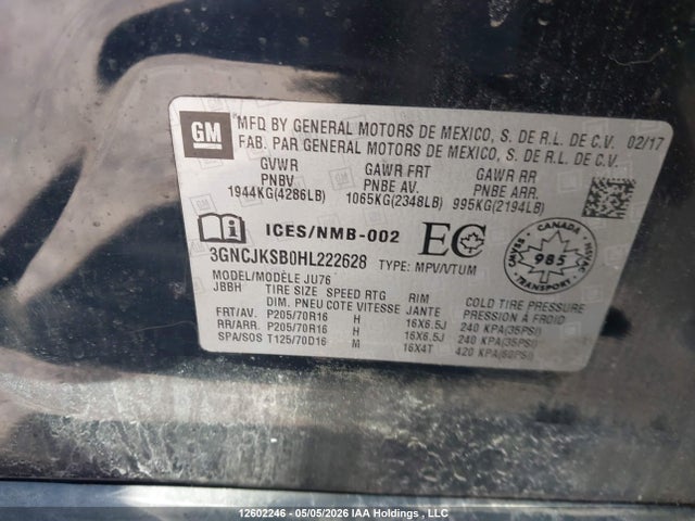 3GNCJKSB0HL222628 Chevrolet TRAX LS
