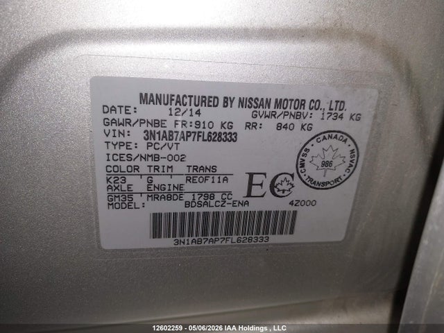 2015 Nissan Sentra მანქანა იყიდება აუქციონზე, vin: 3N1AB7AP7FL628333, აუქციონის ნომერი: 12602259