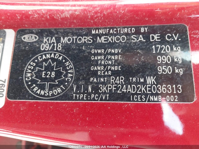 Продажа на аукционе авто 2019 Kia Forte Fe/lx/lxs, vin: 3KPF24AD2KE036313, номер лота: 12602271