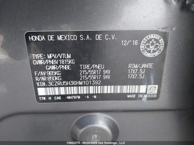 3CZRU5H36HM101392 Honda HR-V