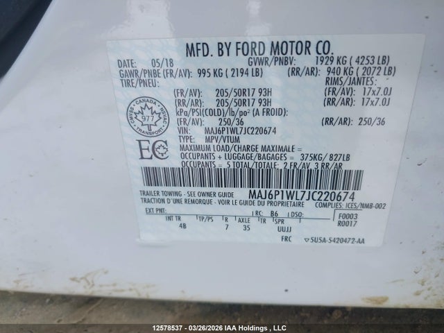 MAJ6P1WL7JC220674 Ford Ecosport Titanium