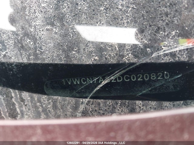 12602291 :رقم المزاد ، 1VWCN7A32DC020820 vin ، 2013 Volkswagen Passat Sel مزاد بيع