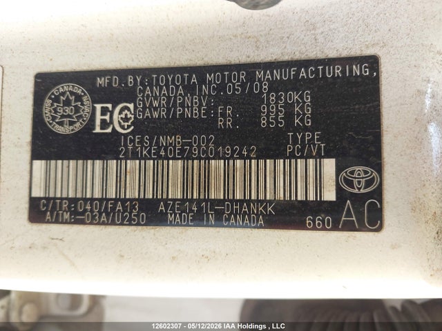 2009 Toyota Matrix Xr მანქანა იყიდება აუქციონზე, vin: 2T1KE40E79C019242, აუქციონის ნომერი: 12602307