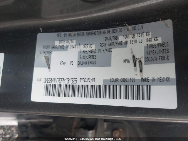 3MZBM1V79FM131326 Mazda Mazda3 Gs