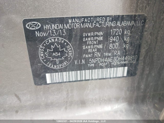 Продаж на аукціоні авто 2013 Hyundai Elantra Gls, vin: 5NPDH4AE3DH449810, номер лоту: 12602321