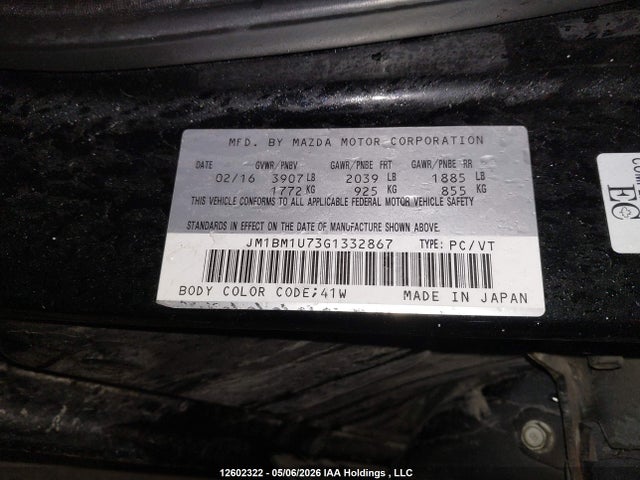 Aukcja sprzedaży 2016 Mazda 3 Sport, vin: JM1BM1U73G1332867, numer aukcji: 12602322