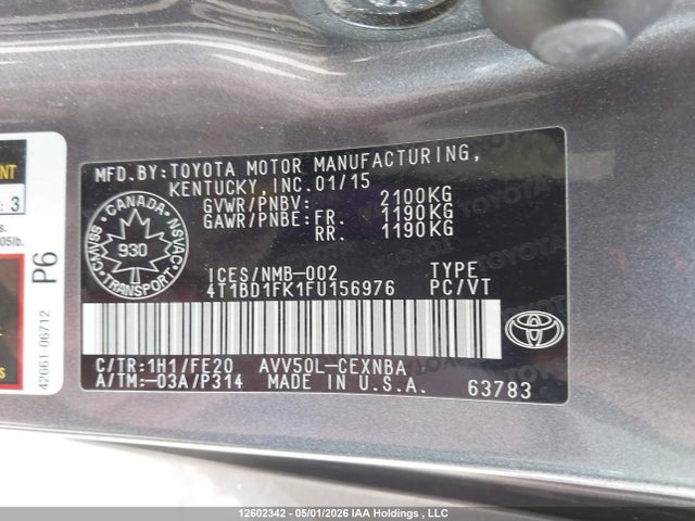 4T1BD1FK1FU156976 Toyota Camry Hybrid/le/xle/se