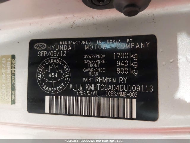 2013 Hyundai Veloster Tech მანქანა იყიდება აუქციონზე, vin: KMHTC6AD4DU109113, აუქციონის ნომერი: 12602351