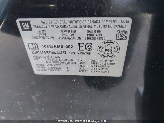 2GNFLFEK1H6256737 Chevrolet EQUINOX 1LT