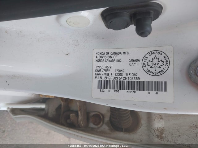 Aukcja sprzedaży 2012 Honda Civic Ex 4dr, vin: 2HGFB2F54CH103359, numer aukcji: 12588463