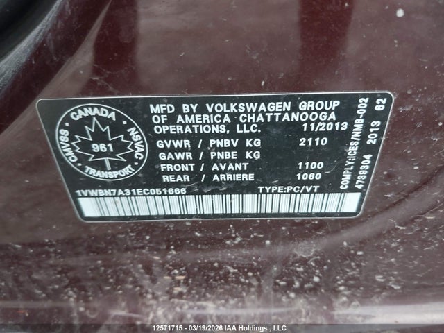 1VWBN7A31EC051666 Volkswagen Passat 2.0 Tdi Comfortline