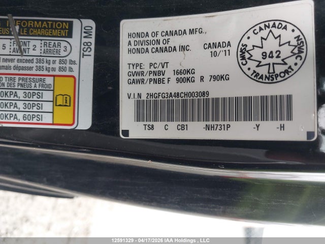 Aukcja sprzedaży 2012 Honda Civic Lx, vin: 2HGFG3A48CH003089, numer aukcji: 12591329