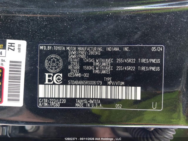 2024 Lexus Tx 500h მანქანა იყიდება აუქციონზე, vin: 5TDABAB65RS006179, აუქციონის ნომერი: 12602371