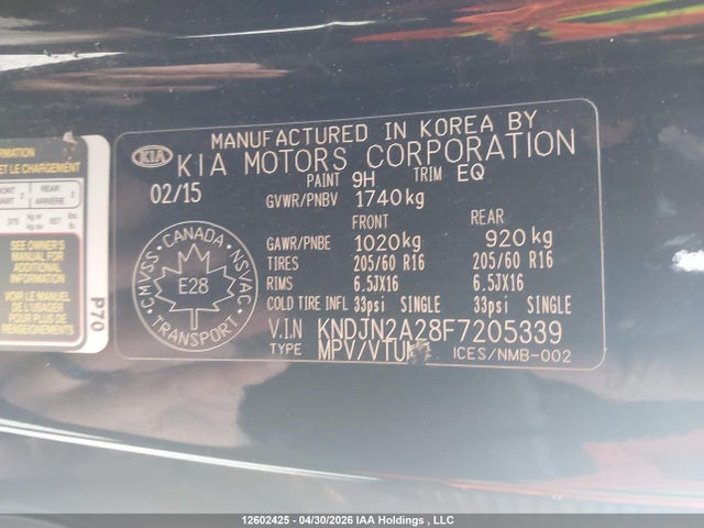 Aukcja sprzedaży 2015 Kia Soul, vin: KNDJN2A28F7205339, numer aukcji: 12602425