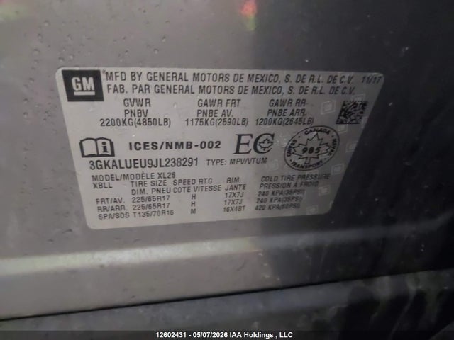 12602431 :رقم المزاد ، 3GKALUEU9JL238291 vin ، 2018 Gmc Terrain Sle Diesel مزاد بيع