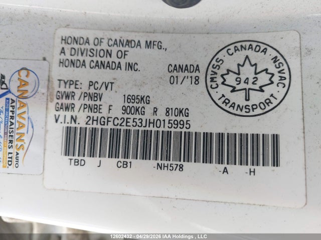 2HGFC2E53JH015995 Honda Civic Lx