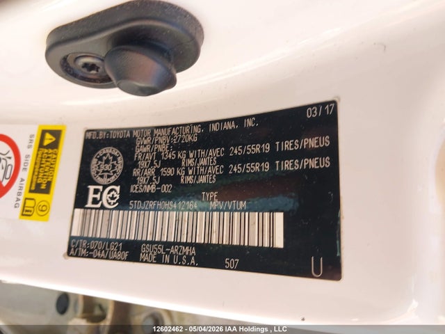 5TDJZRFH0HS412164 Toyota Highlander Xle