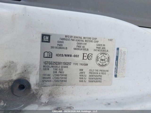 Aukcja sprzedaży 2008 Gmc Savana Standard, vin: 1GTGG25C681156297, numer aukcji: 12602468