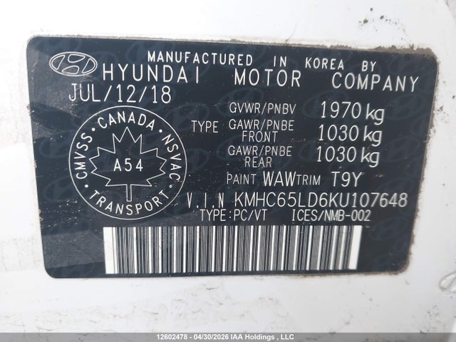 KMHC65LD6KU107648 Hyundai Ioniq Plug-in Hybrid Preferred