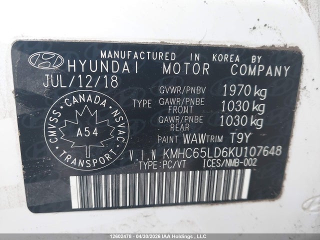 KMHC65LD6KU107648 Hyundai Ioniq Plug-in Hybrid Preferred