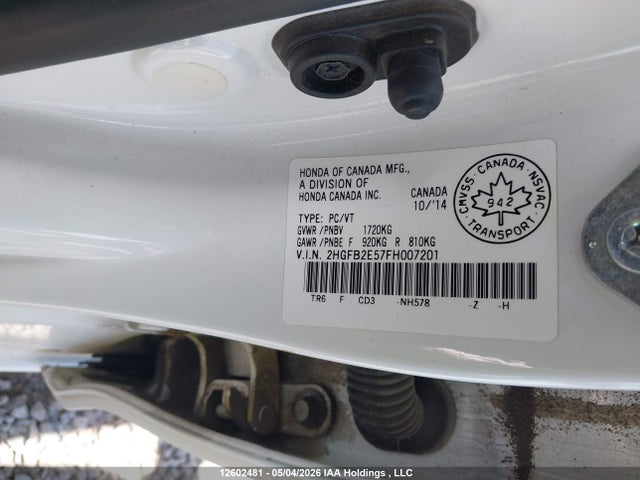 Aukcja sprzedaży 2015 Honda Civic Ex, vin: 2HGFB2E57FH007201, numer aukcji: 12602481