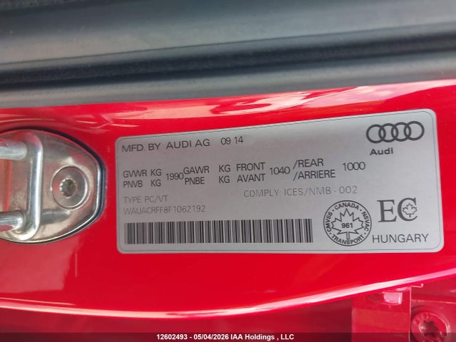 2015 Audi A3 1.8t Komfort მანქანა იყიდება აუქციონზე, vin: WAUACRFF8F1062192, აუქციონის ნომერი: 12602493