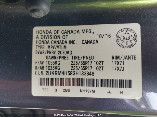 2HKRM4H58GH133346 Honda CR-V EX