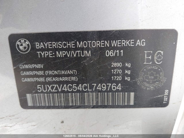 2012 Bmw X5 Xdrive35i მანქანა იყიდება აუქციონზე, vin: 5UXZV4C54CL749764, აუქციონის ნომერი: 12602515