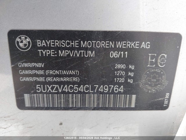 2012 Bmw X5 Xdrive35i მანქანა იყიდება აუქციონზე, vin: 5UXZV4C54CL749764, აუქციონის ნომერი: 12602515