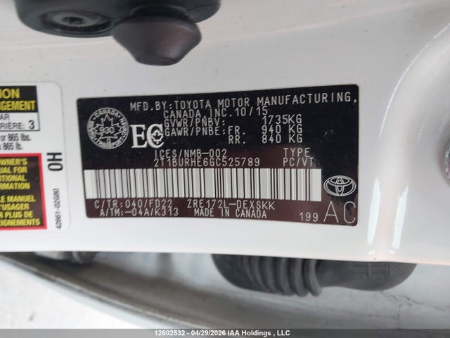 2T1BURHE6GC525789 Toyota Corolla S