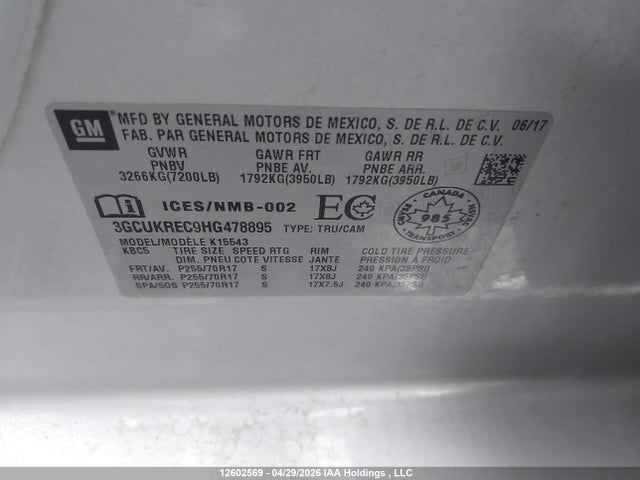 3GCUKREC9HG478895 Chevrolet Silverado 1500 1lt