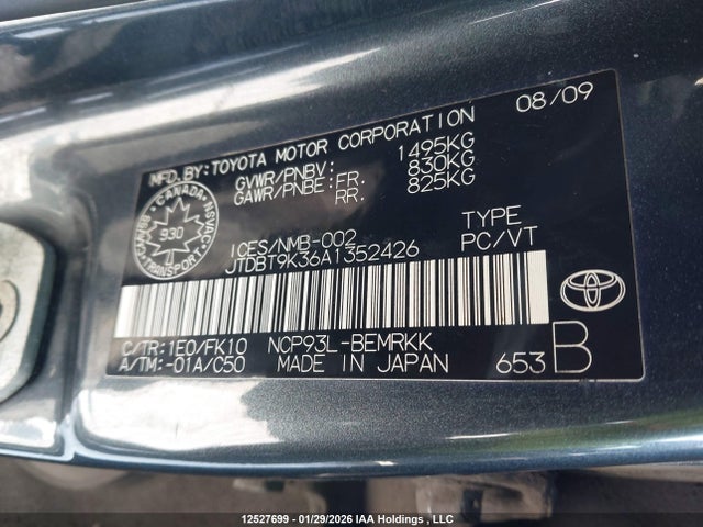 12527699 :رقم المزاد ، JTDBT9K36A1352426 vin ، 2010 Toyota Yaris مزاد بيع