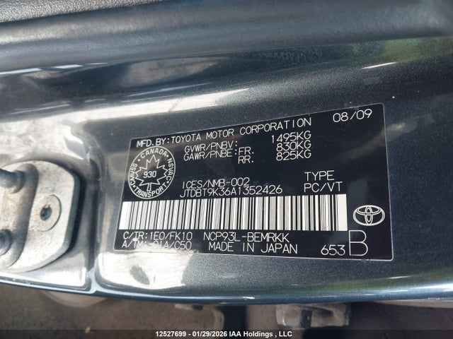 12527699 :رقم المزاد ، JTDBT9K36A1352426 vin ، 2010 Toyota Yaris مزاد بيع