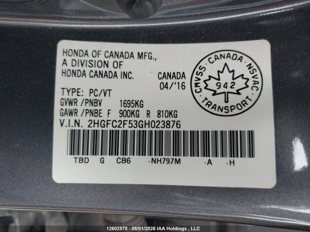 Honda Civic Lx 2016 2HGFC2F53GH023876 Image 9