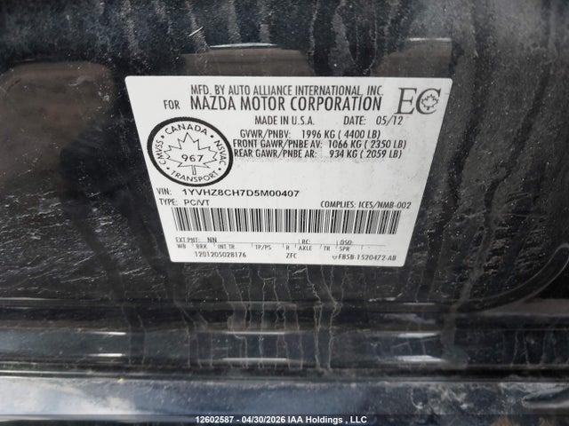 Продаж на аукціоні авто 2013 Mazda 6 Grand Touring, vin: 1YVHZ8CH7D5M00407, номер лоту: 12602587