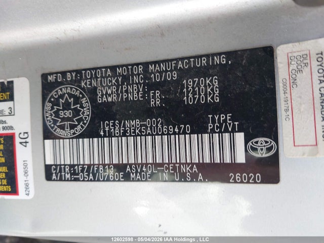 Aukcja sprzedaży 2010 Toyota Camry Le, vin: 4T1BF3EK5AU069470, numer aukcji: 12602598